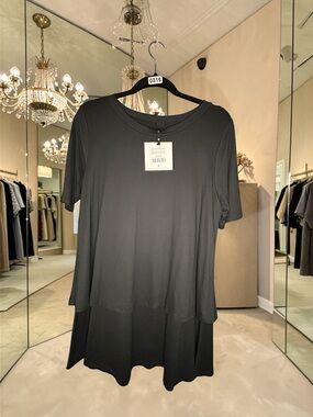 Solid Black Baby Suede Half-sleeved Tiered Tunic